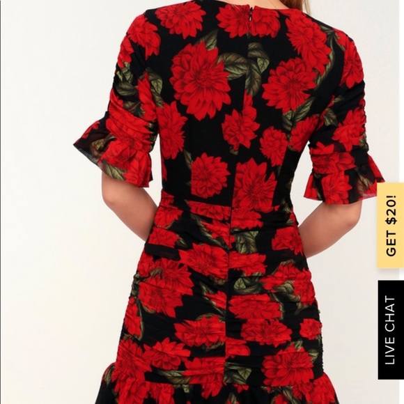 NWT FIND YOU BLACK FLORAL PRINT RUCHED DRESS XS - Picture 3 of 5